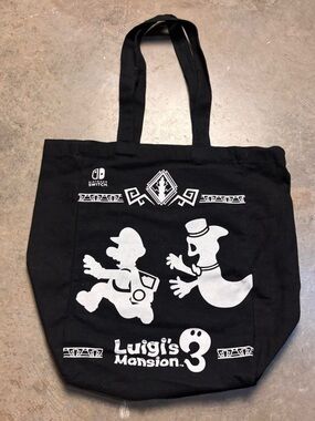 Luigi's Mansion 3 Nintendo Switch Promo Tote Bag Black Canvas Polterpup & Ghost